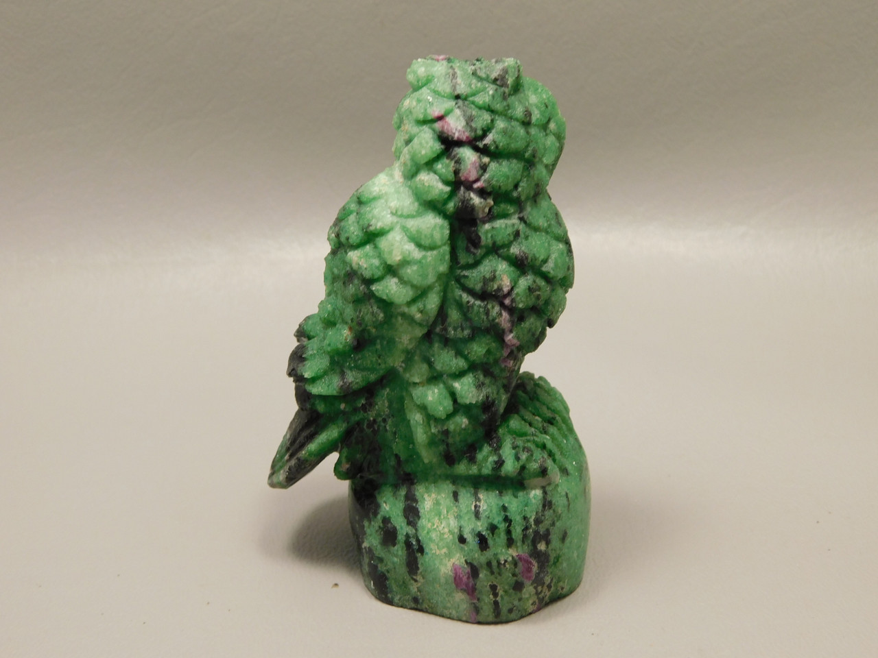 Owl Figurine Ruby and Zoisite 3.2 inch Gemstone Animal Carving #O364