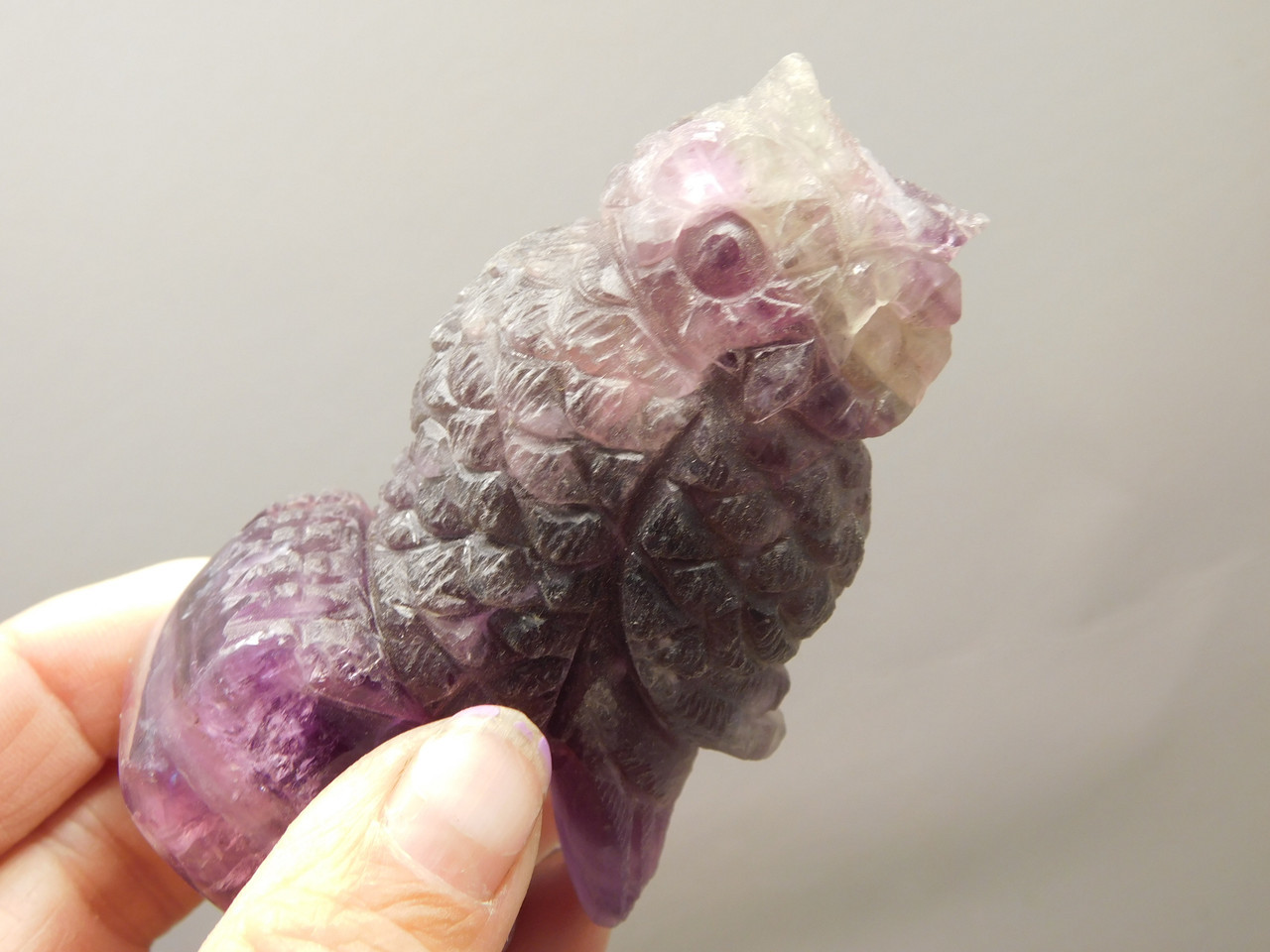 Owl Figurine 3.2 inch Animal Carving Purple Green Fluorite Crystal #O414