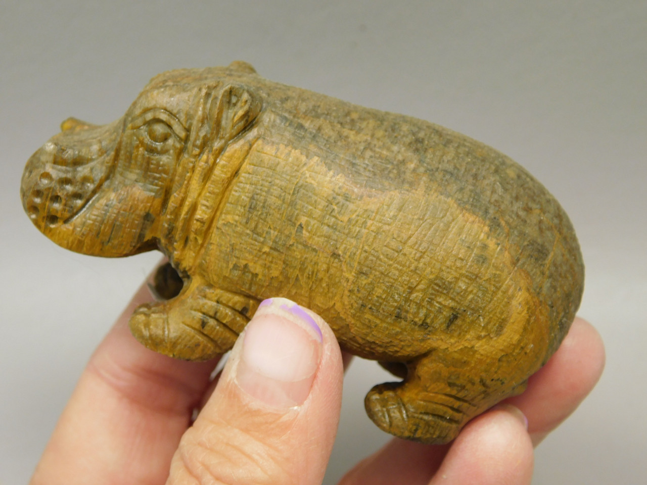 Hippopotamus Figurine Tiger-eye 3.2 inch Animal Carving Totem #O8