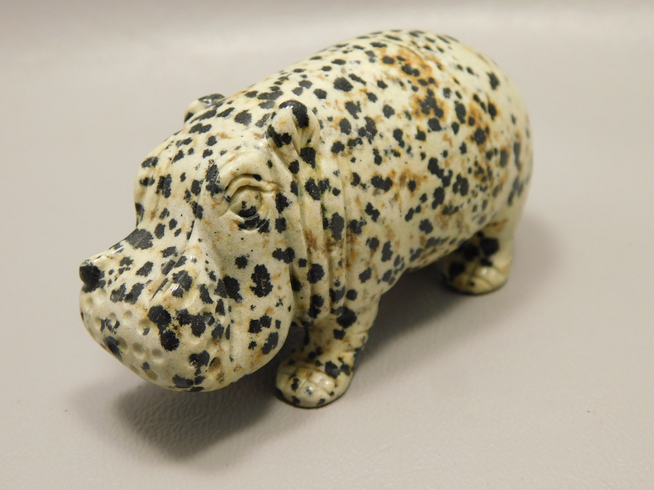 Hippopotamus Figurine Dalmatian Jasper 3 inch Animal Carving #O1