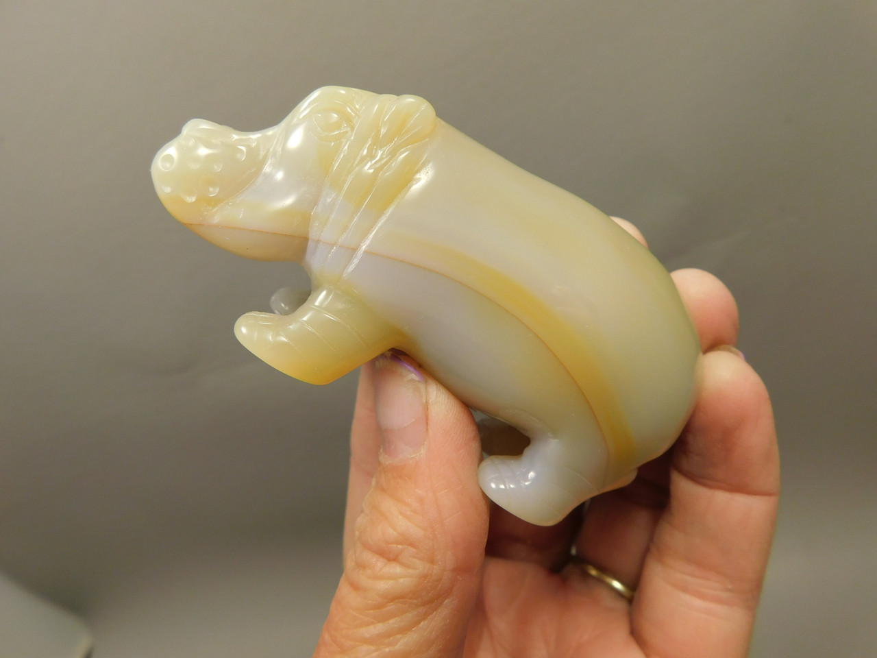 Hippopotamus Figurine Agate 3 inch Gemstone Animal Carving #O509
