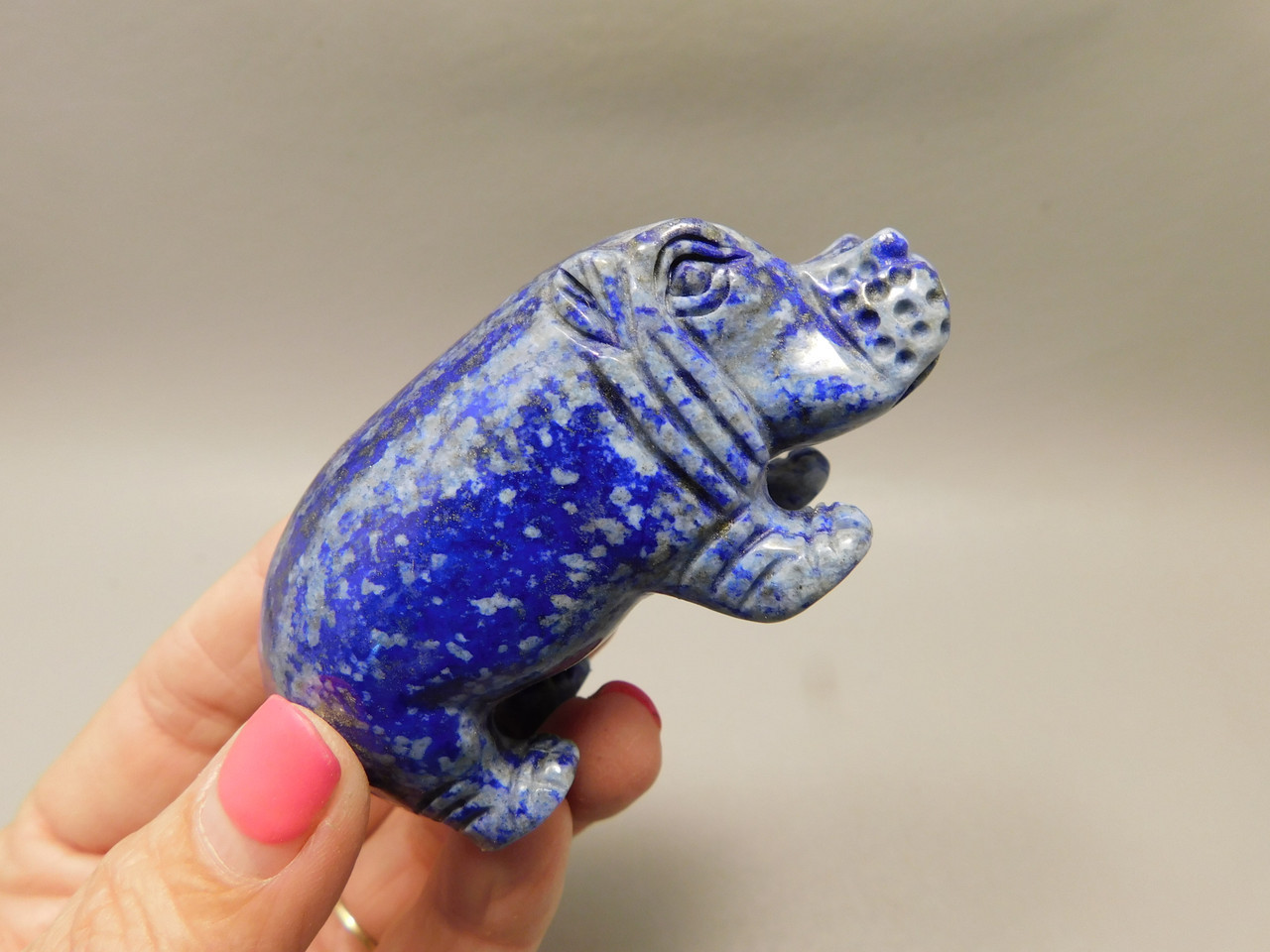 Hippopotamus Figurine Lapis Lazuli 3 inch Animal Carving #O37