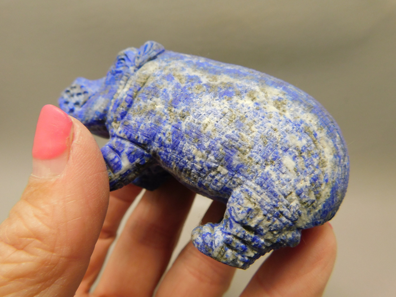 Hippopotamus Figurine Lapis Lazuli 3 inch Animal Carving #O2