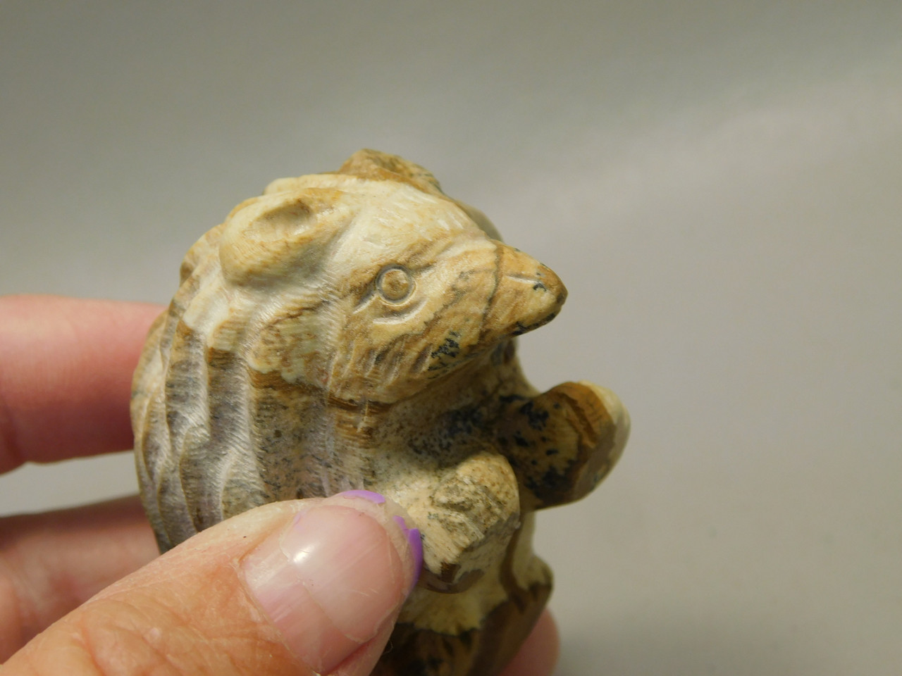 Hedgehog Figurine Stone Animal Carving Kalahari Jasper 2 inch #O3