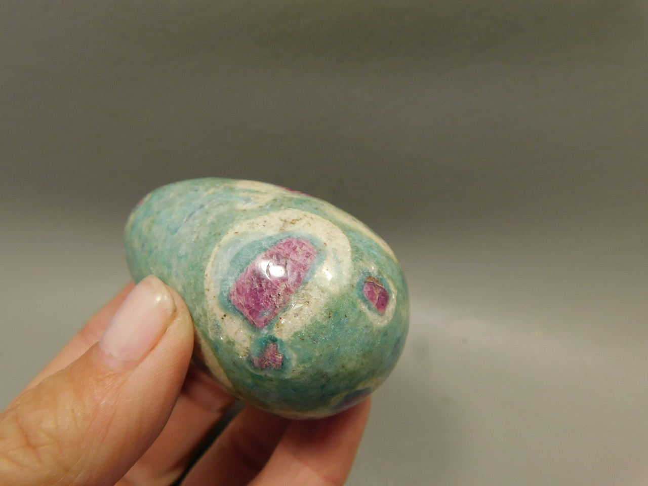 Ruby and Fuchsite Egg Shaped Stone 2.4 inch Carved Rock #O1