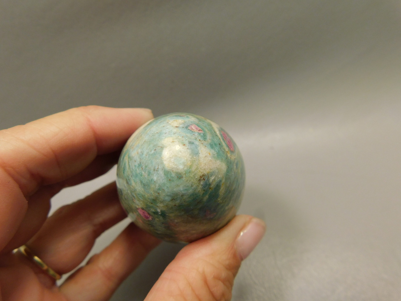 Ruby and Fuchsite Egg Shaped Stone 2.35 inch Carved Rock #O2