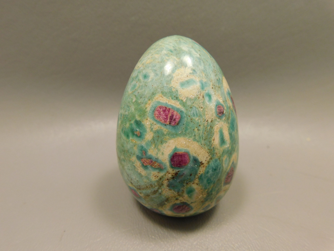 Ruby and Fuchsite Egg Shaped Stone 2.4 inch Carved Rock #O4