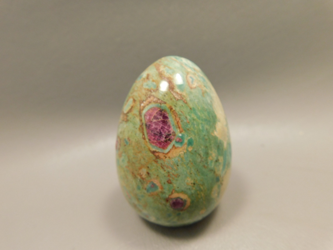 Ruby and Fuchsite Egg Shaped Stone 2.4 inch Carved Rock #O4
