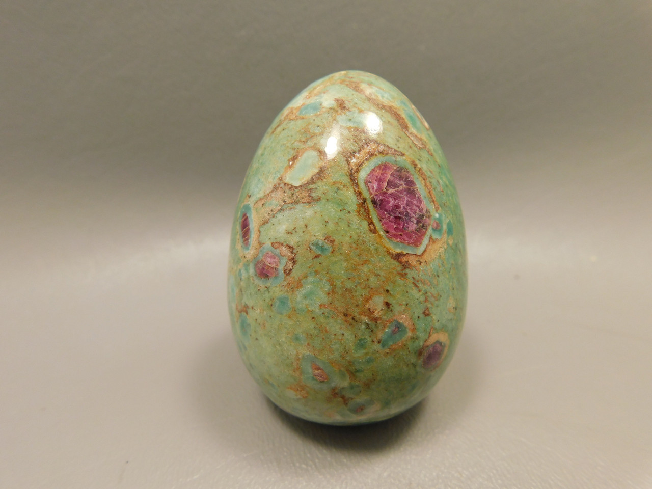 Ruby and Fuchsite Egg Shaped Stone 2.4 inch Carved Rock #O4
