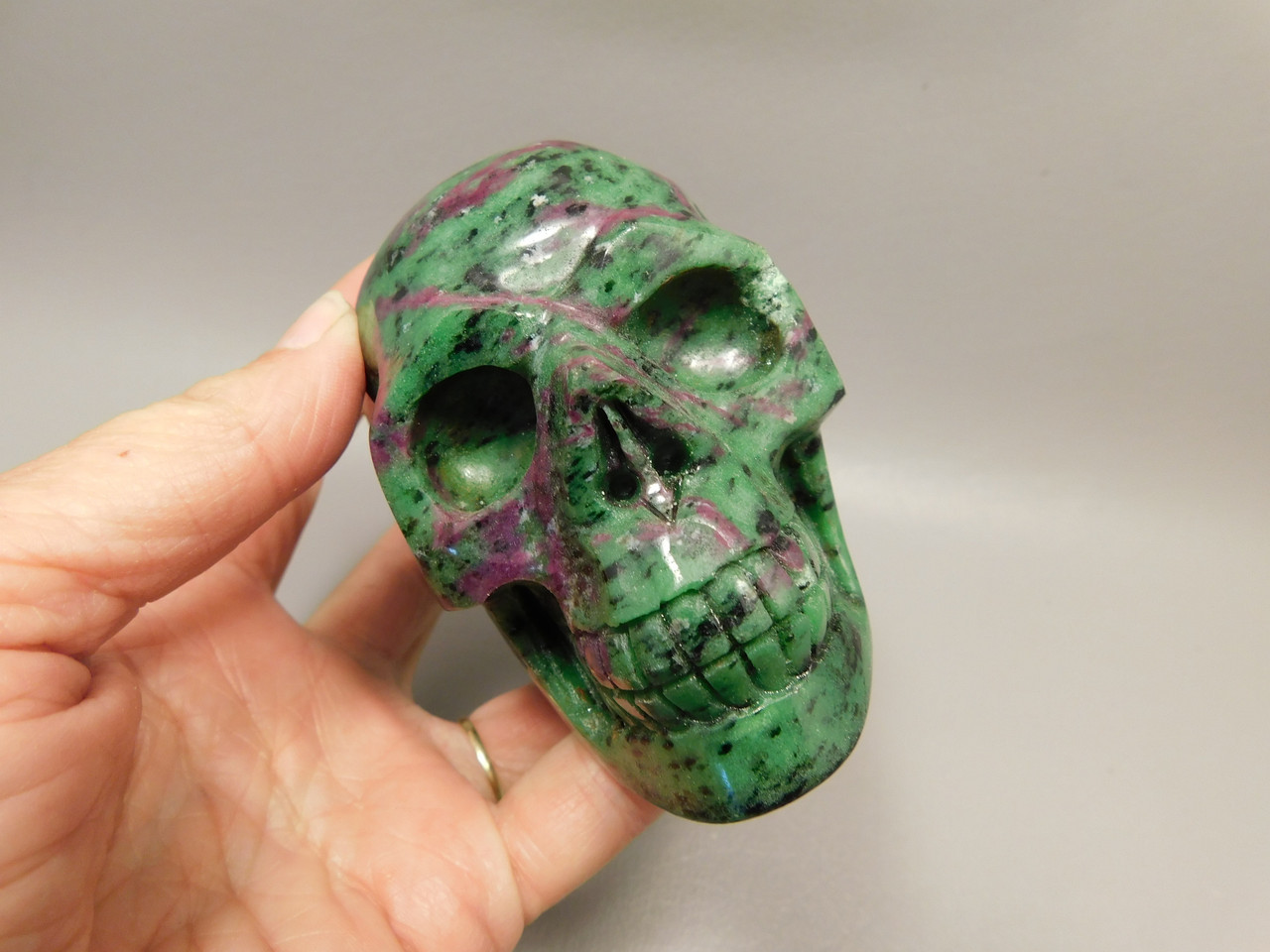 Skull Gemstone Carving Ruby and Zoisite 3 inch Hand-Carved #O582