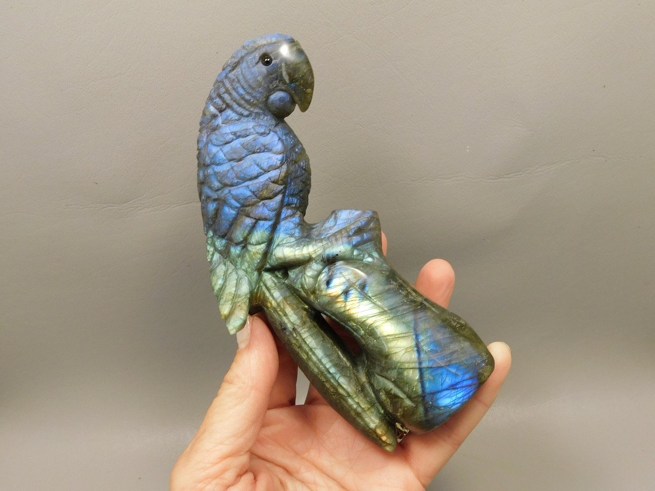 Parrot Bird Figurine Labradorite Hand Carved 5 inch Gemstone #O267