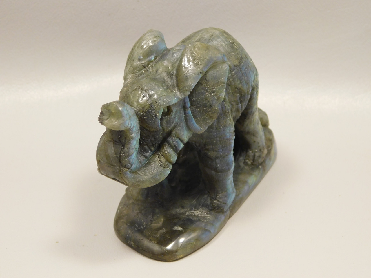 Elephant Carving Figurine Labradorite Carved Stone Animal #O242