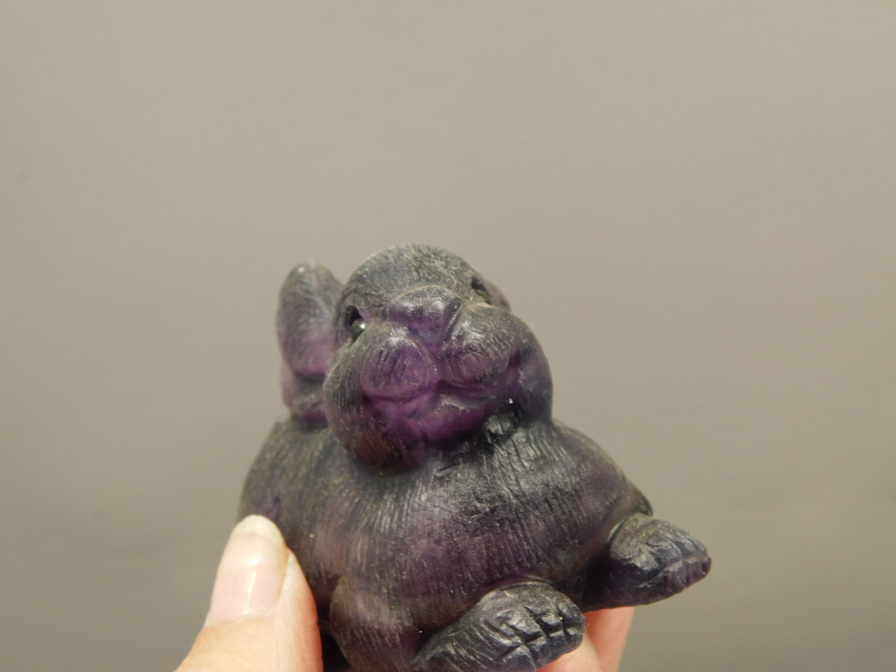 Easter Bunny Purple Fluorite Crystal Rabbit Carving #O303