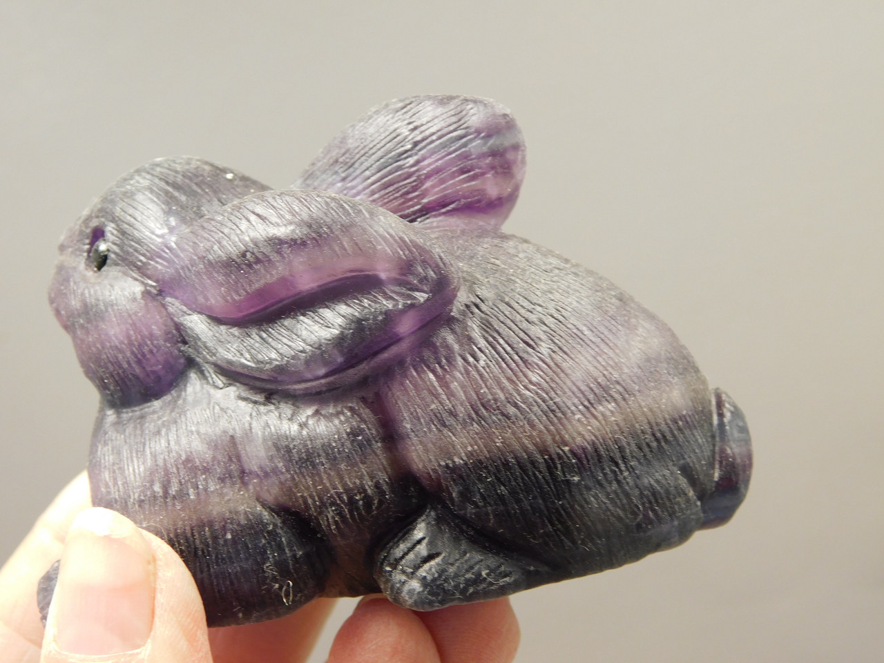 Easter Bunny Purple Fluorite Crystal Rabbit Carving #O303