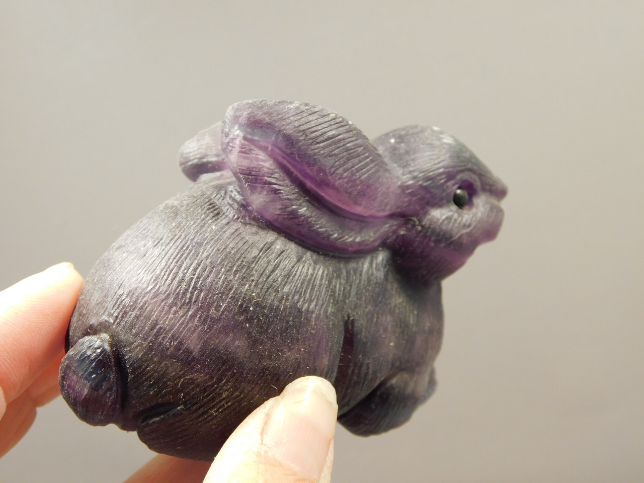 Easter Bunny Purple Fluorite Crystal Rabbit Carving #O303