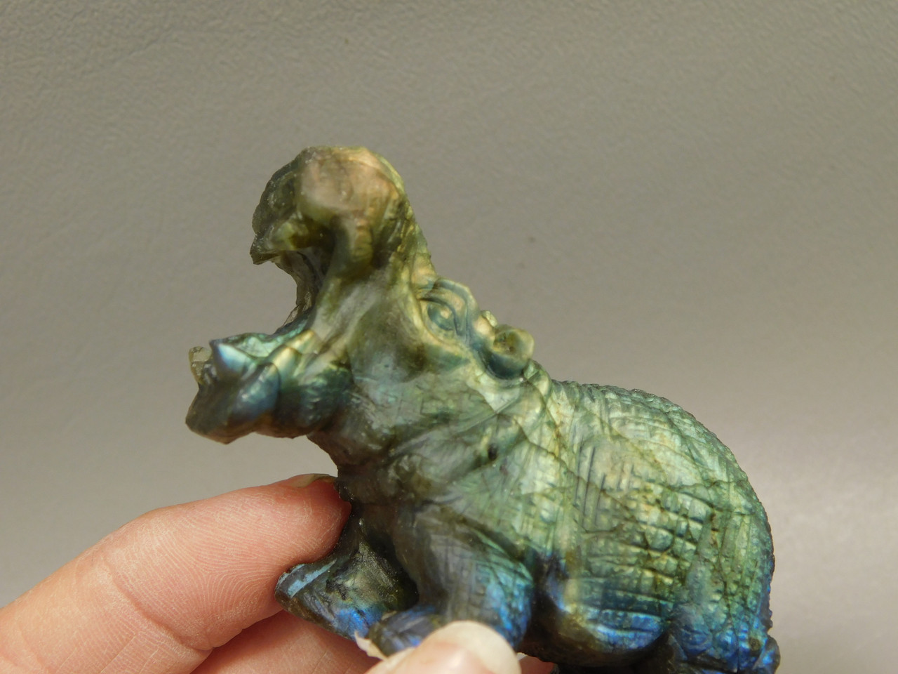Hippopotamus Figurine Labradorite Carved 2.5 inch Stone Animal #O294