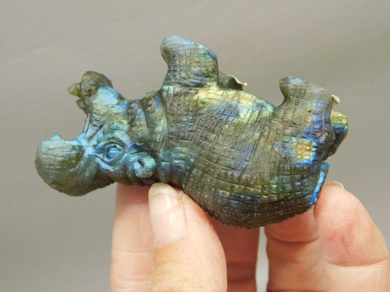 Hippopotamus Figurine Labradorite Carved 2.5 inch Stone Animal #O294