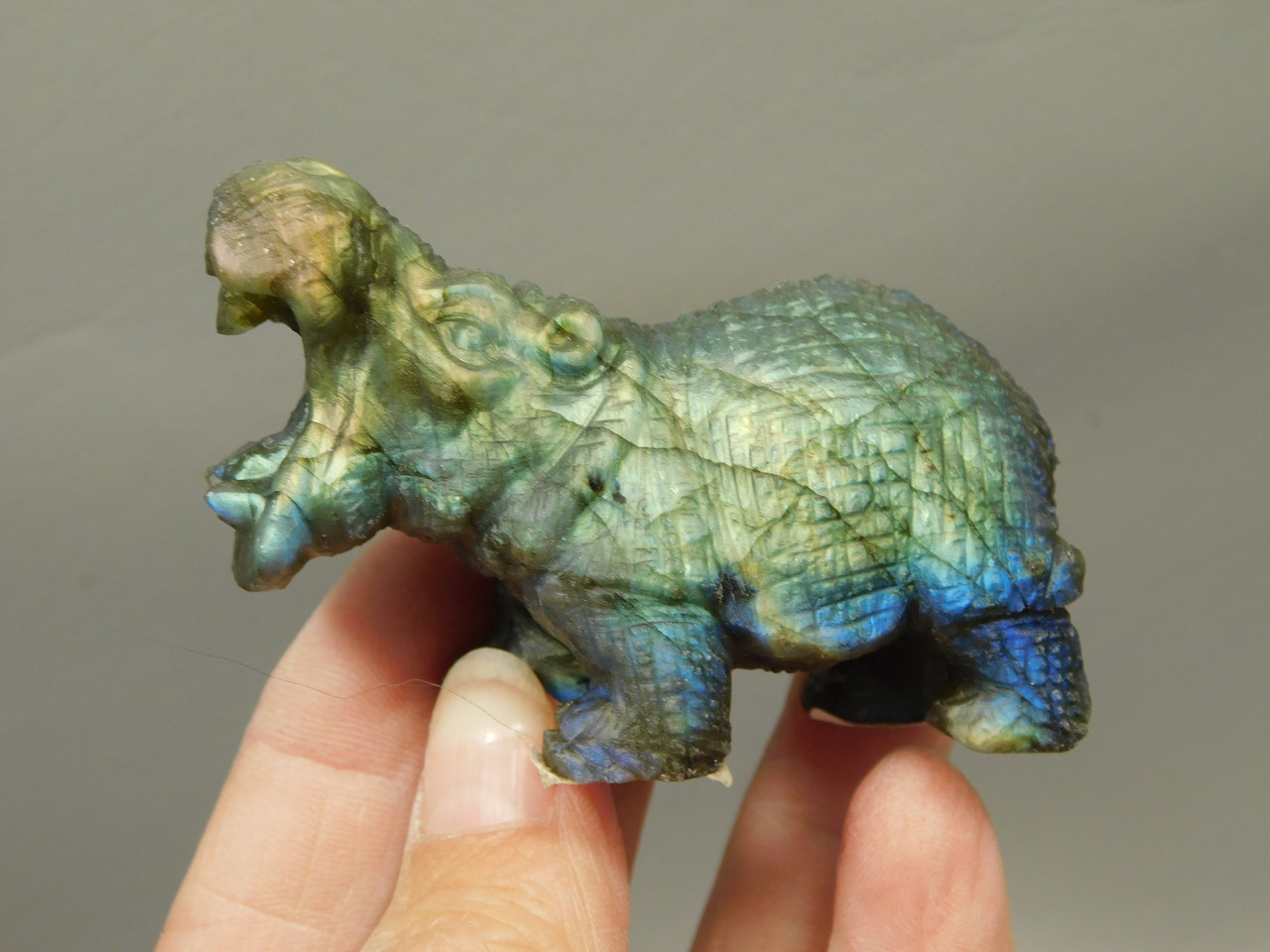 Hippopotamus Figurine Labradorite Carved 2.5 inch Stone Animal #O294