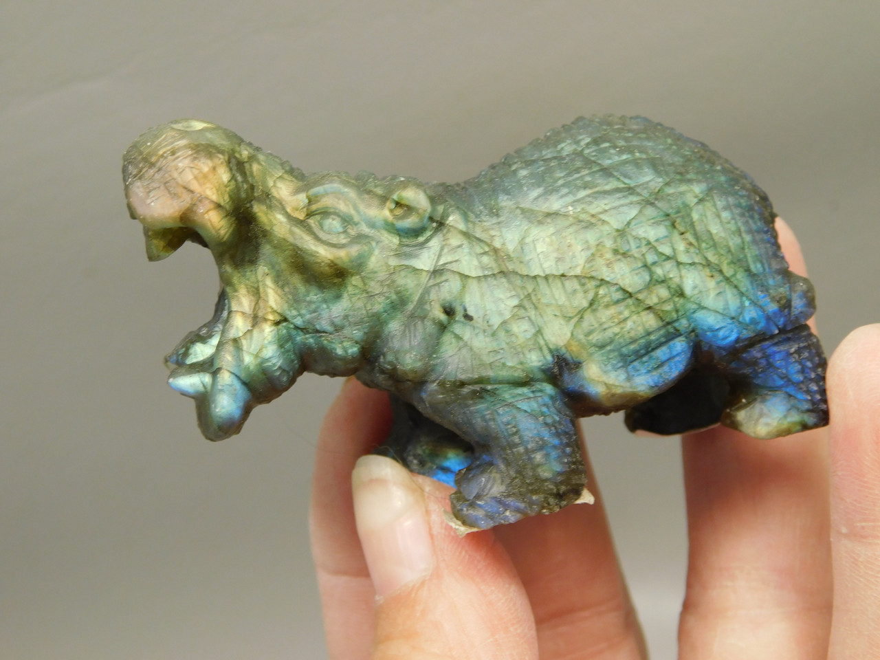 Hippopotamus Figurine Labradorite Carved 2.5 inch Stone Animal #O294