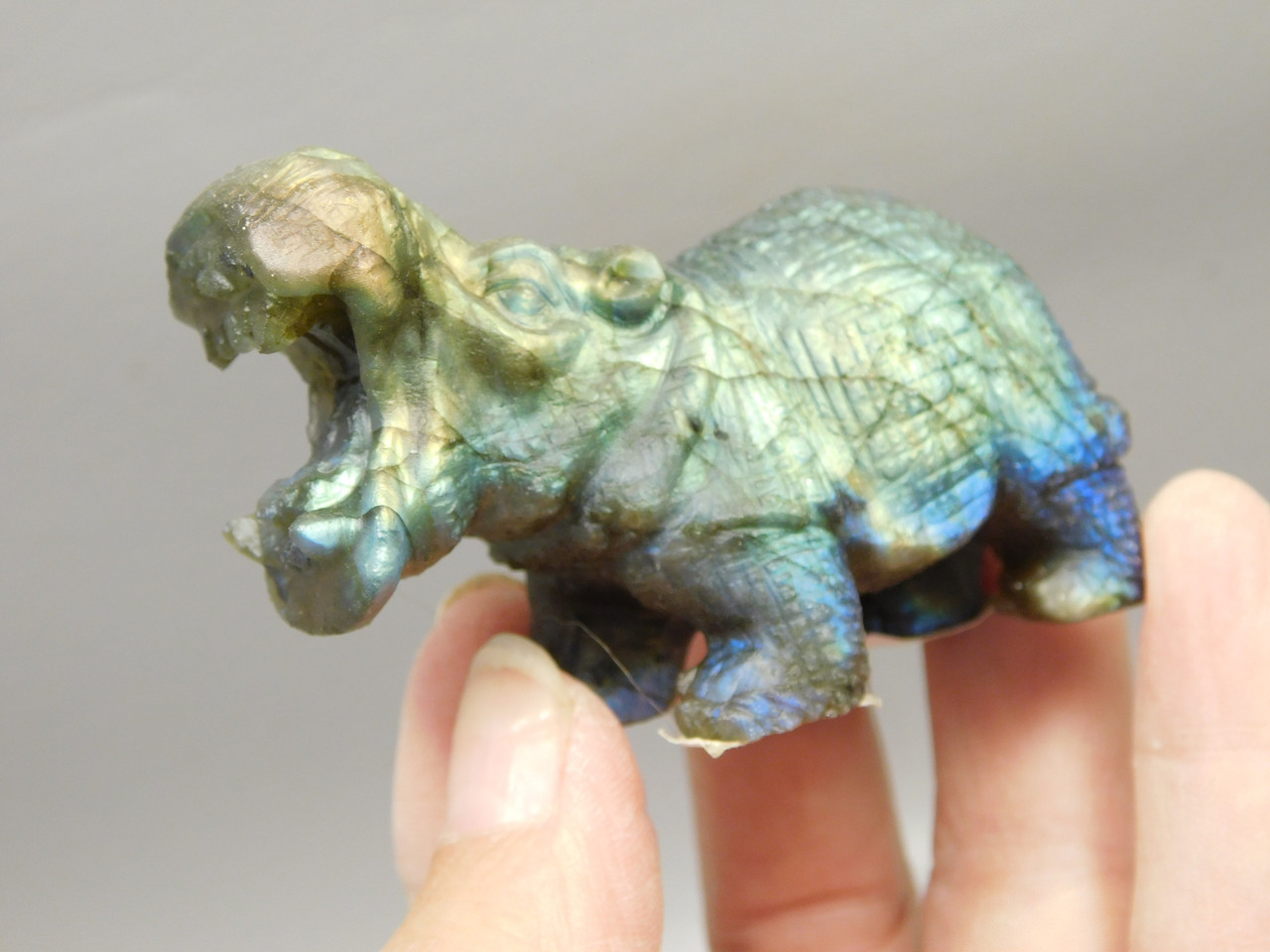 Hippopotamus Figurine Labradorite Carved 2.5 inch Stone Animal #O294