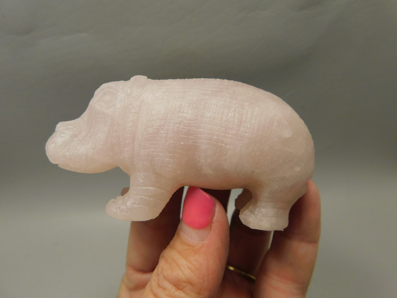 Hippopotamus Figurine Rose Quartz 3.2 inch Animal Carving #O380