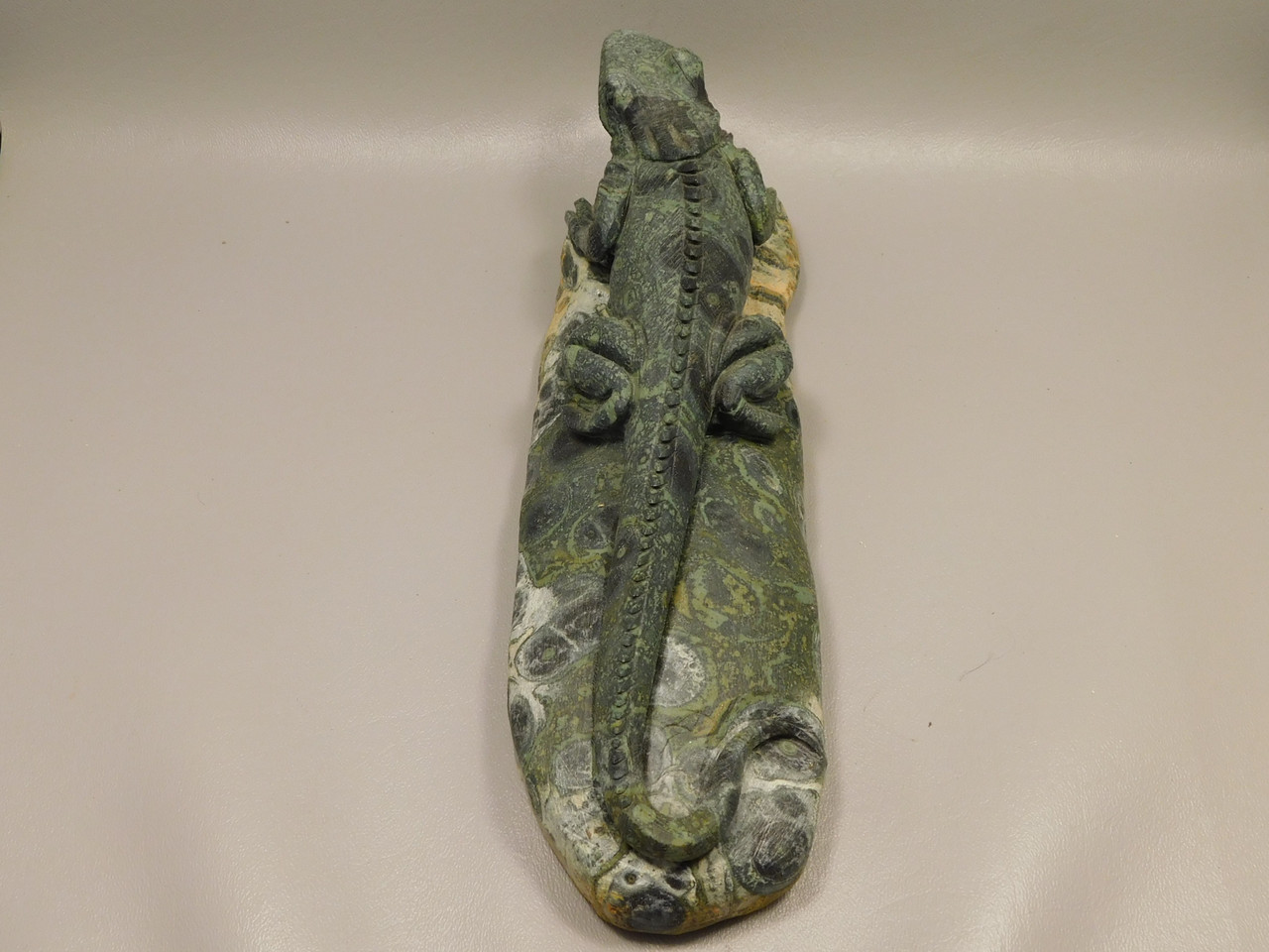 Iguana Lizard Figurine Kabamba Jasper Stone 9.25 inch Animal Carving #O256