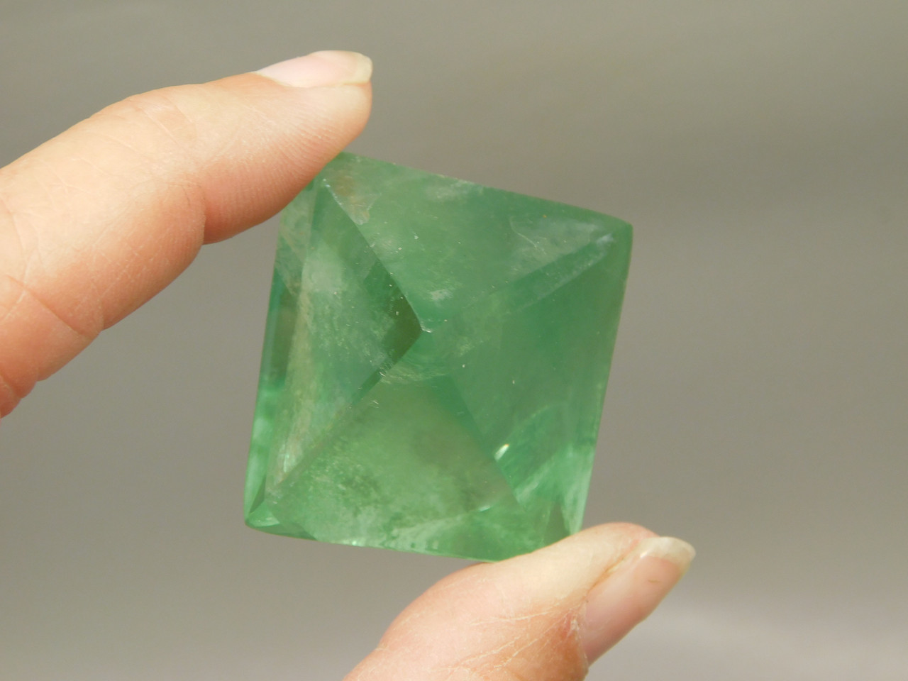 Green Fluorite Polished Octahedron Rock Crystal Healing Stone #O1