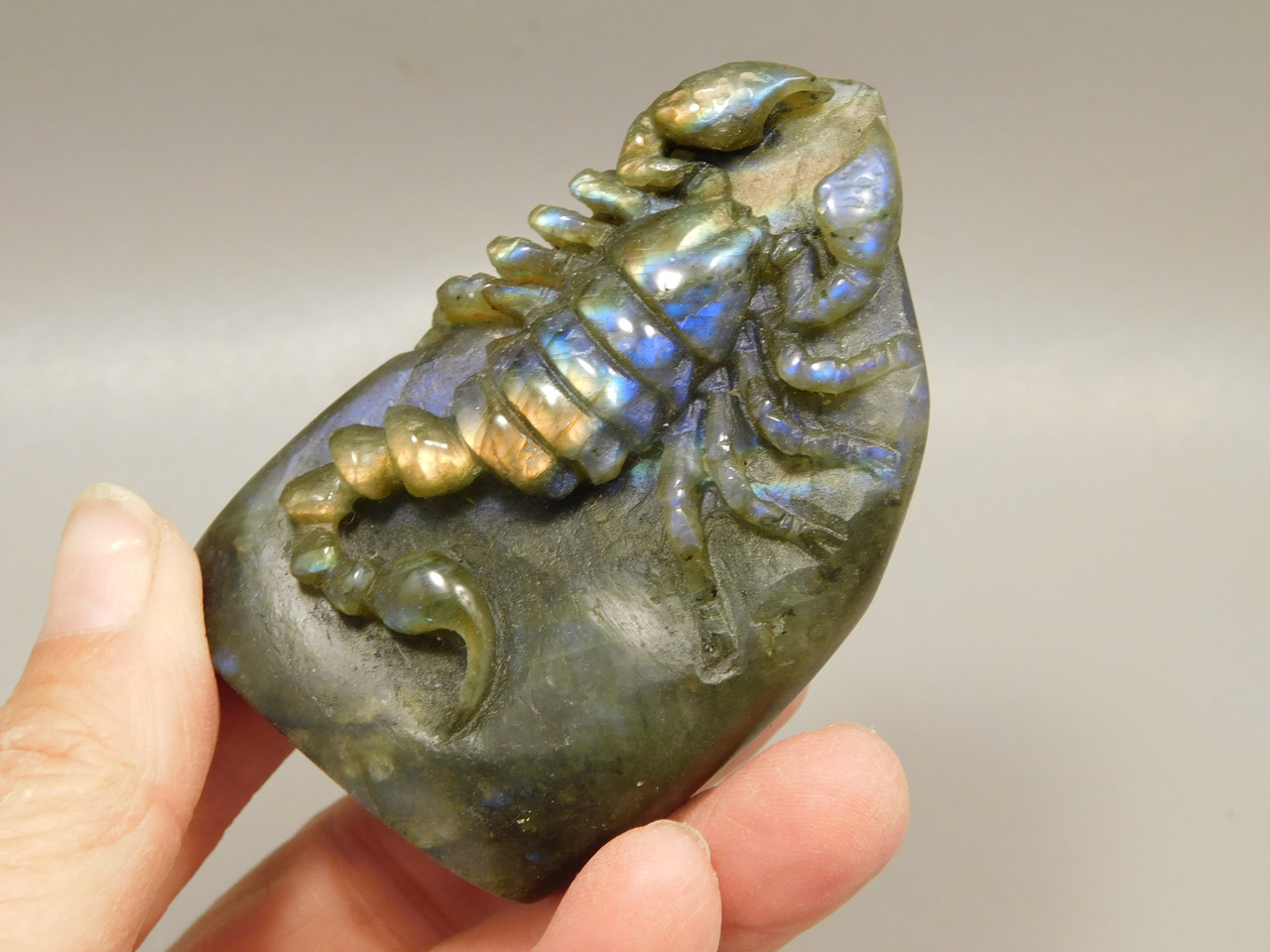 Scorpion Figurine Gemstone Animal Carving Labradorite  #O2