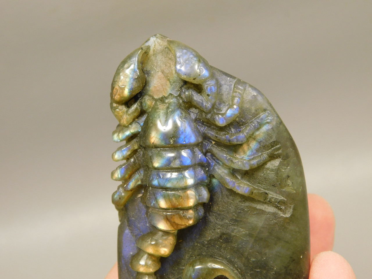 Scorpion Figurine Gemstone Animal Carving Labradorite  #O2