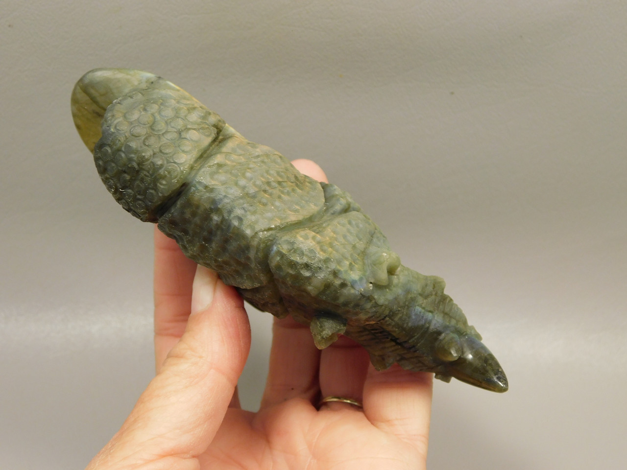 Rhinoceros Figurine Labradorite Hand Carved Stone Animal #O100