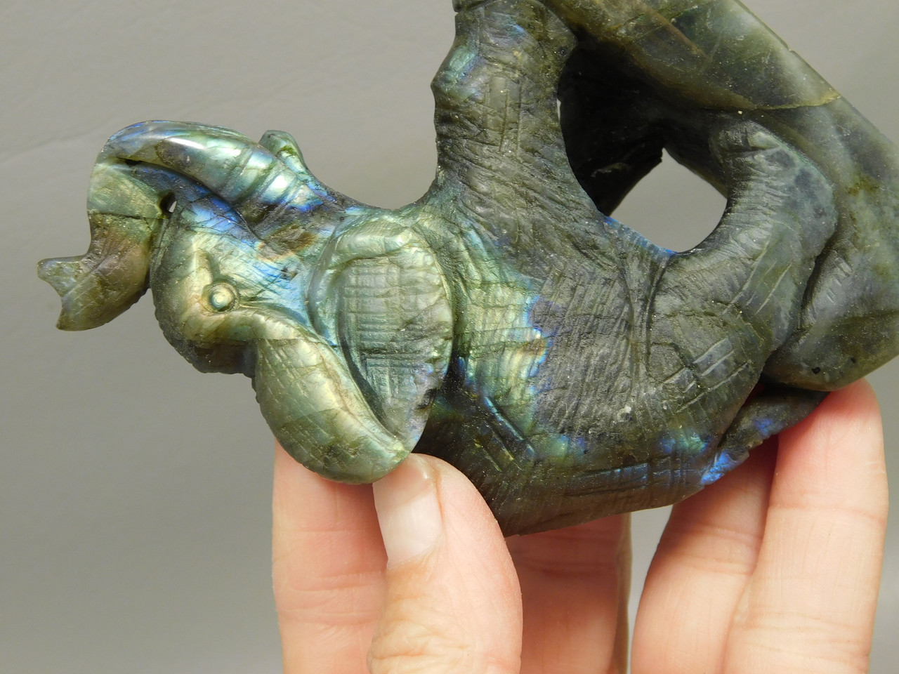 Elephant Carving Figurine Labradorite Carved Stone Animal #O149