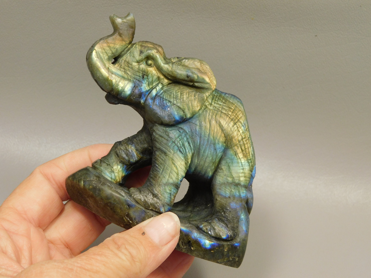 Elephant Carving Figurine Labradorite Carved Stone Animal #O149