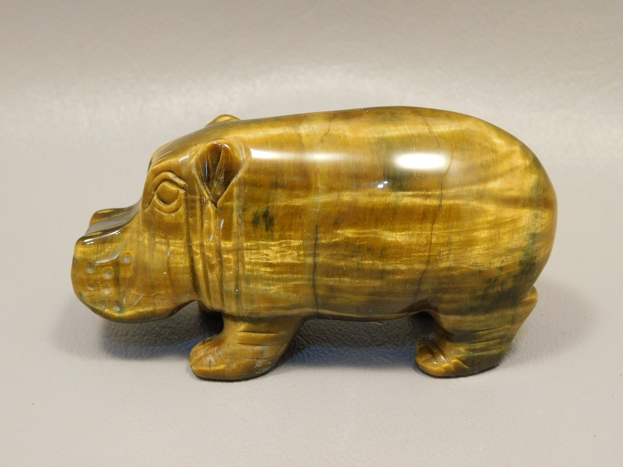 Hippopotamus Figurine Tiger-eye 3 inch Animal Carving Totem #O371