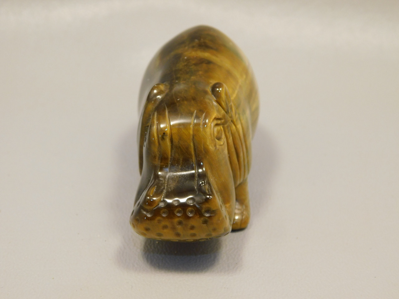 Hippopotamus Figurine Tiger-eye 3 inch Animal Carving Totem #O371