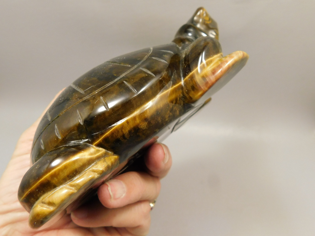 Turtle Figurine Tiger-eye 5.5 inch Gemstone Animal Carving #O73