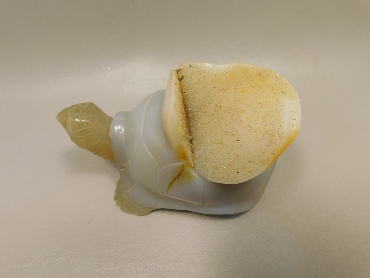 Turtle Figurine Druse Agate Gemstone Carving 4.4 inch #O226