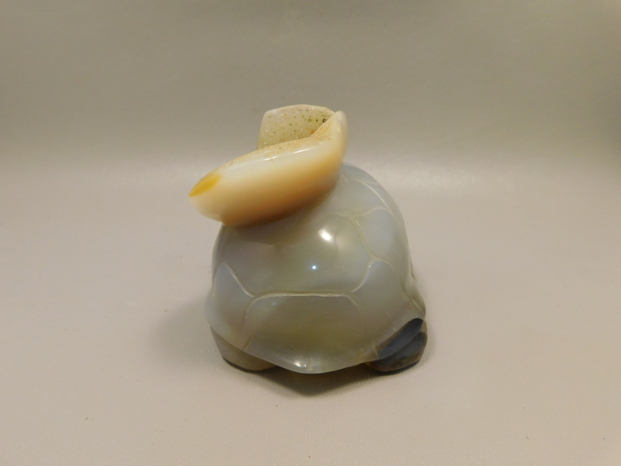 Turtle Figurine Druse Agate Gemstone Carving 4.4 inch #O226