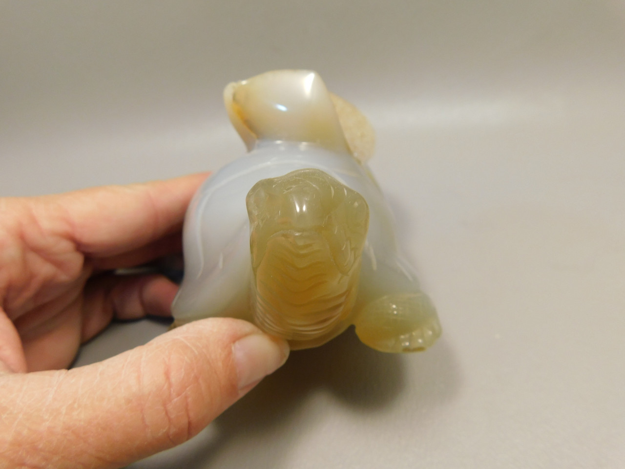 Turtle Figurine Druse Agate Gemstone Carving 4.4 inch #O226