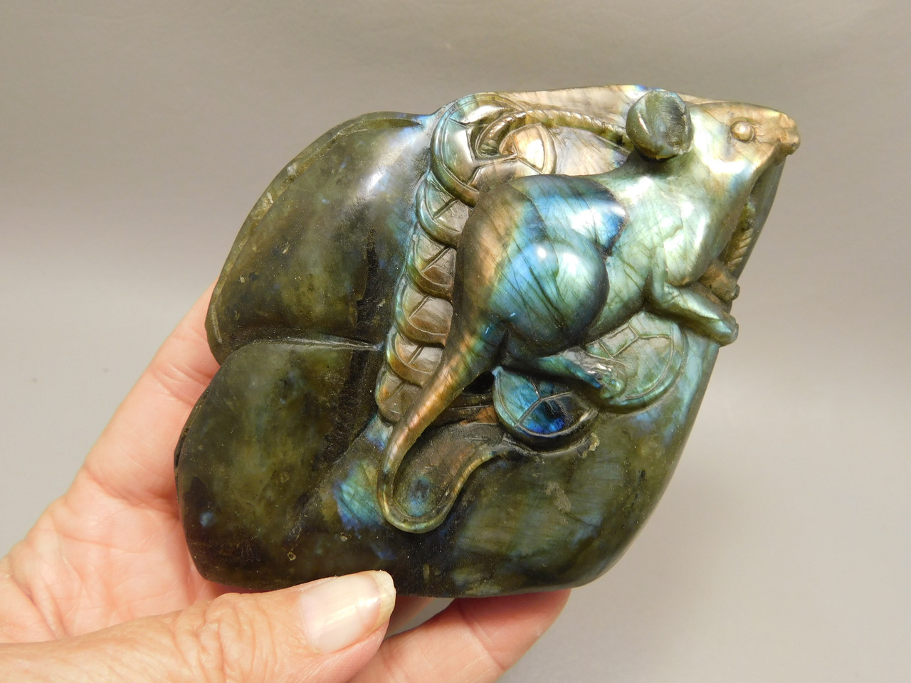 Mouse Labradorite Hand-Carved 3 inch Gemstone Animal #O330