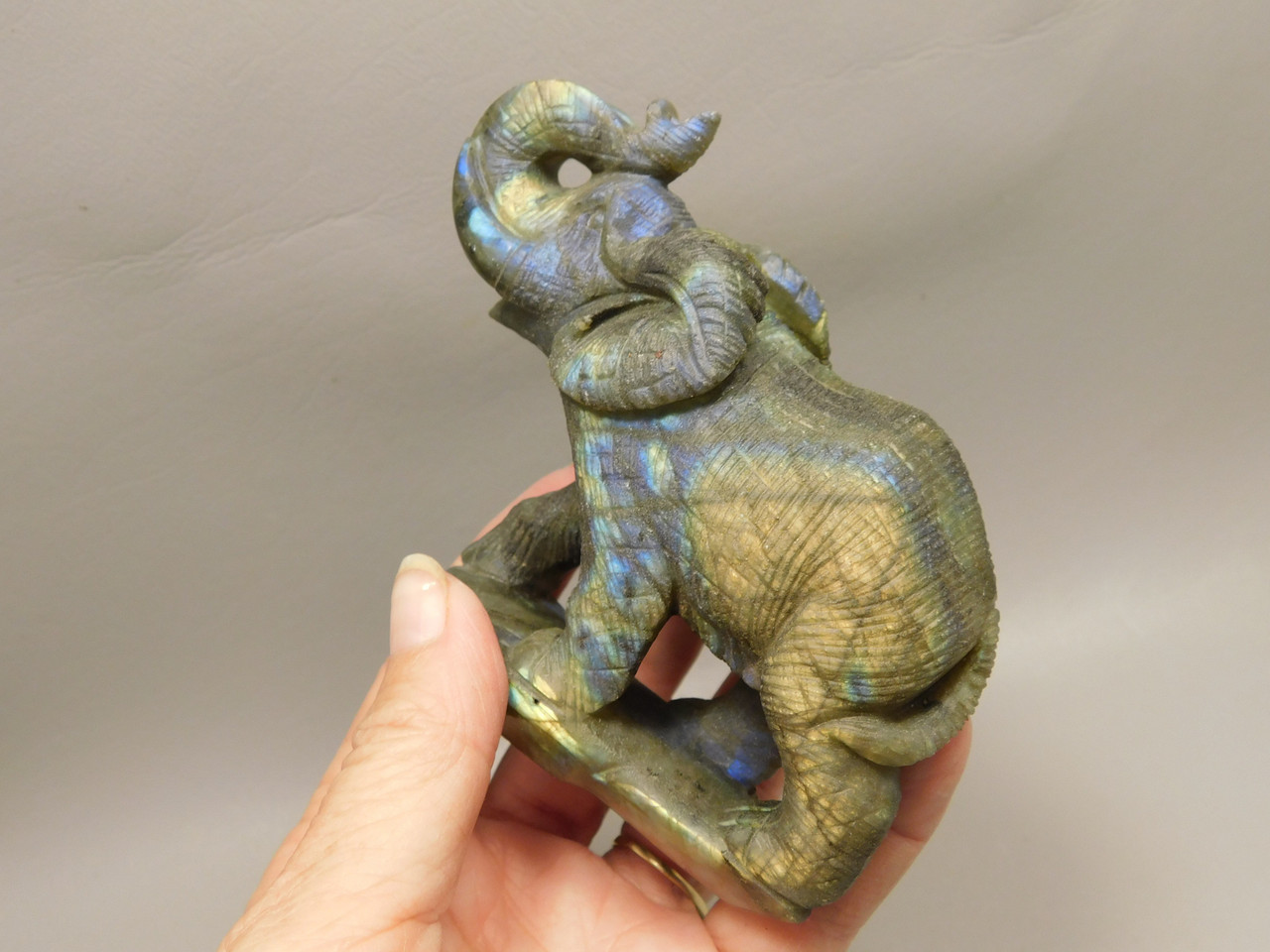 Elephant Carving Figurine Labradorite Carved Stone Animal #O171