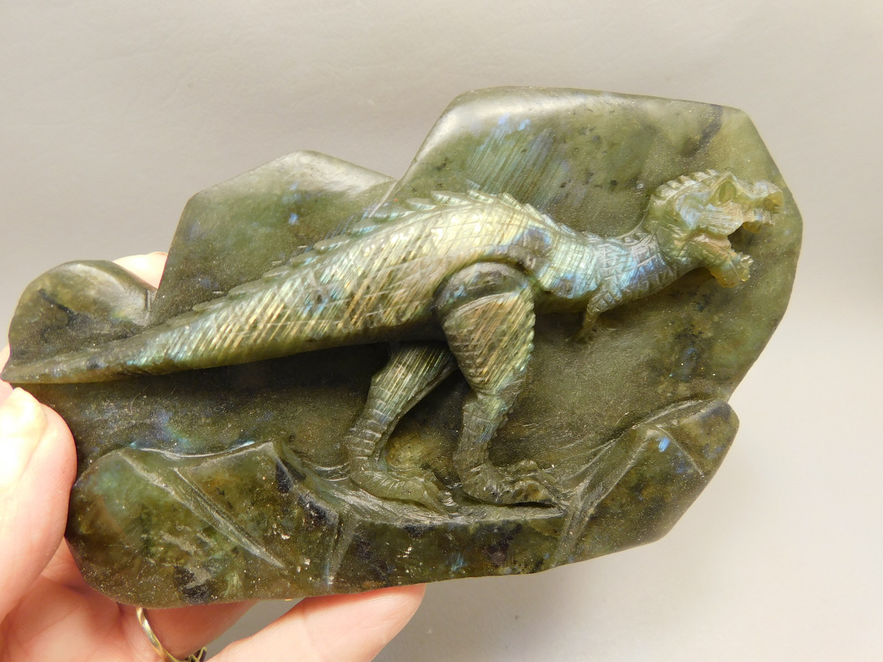 Dinosaur Carving Labradorite 5.26 inch Carved Tyrannosaurus Rex #O51