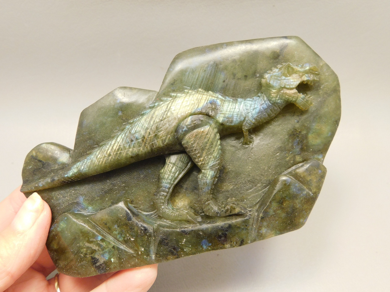 Dinosaur Carving Labradorite 5.26 inch Carved Tyrannosaurus Rex #O51