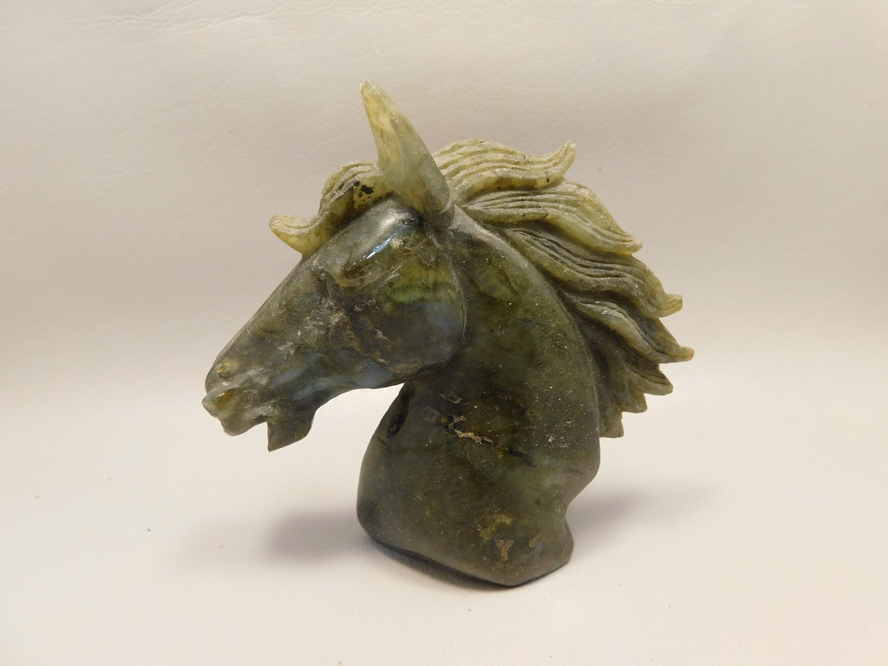 Horse Head Figurine Labradorite Stone Animal 4.5 inch Carving #O555