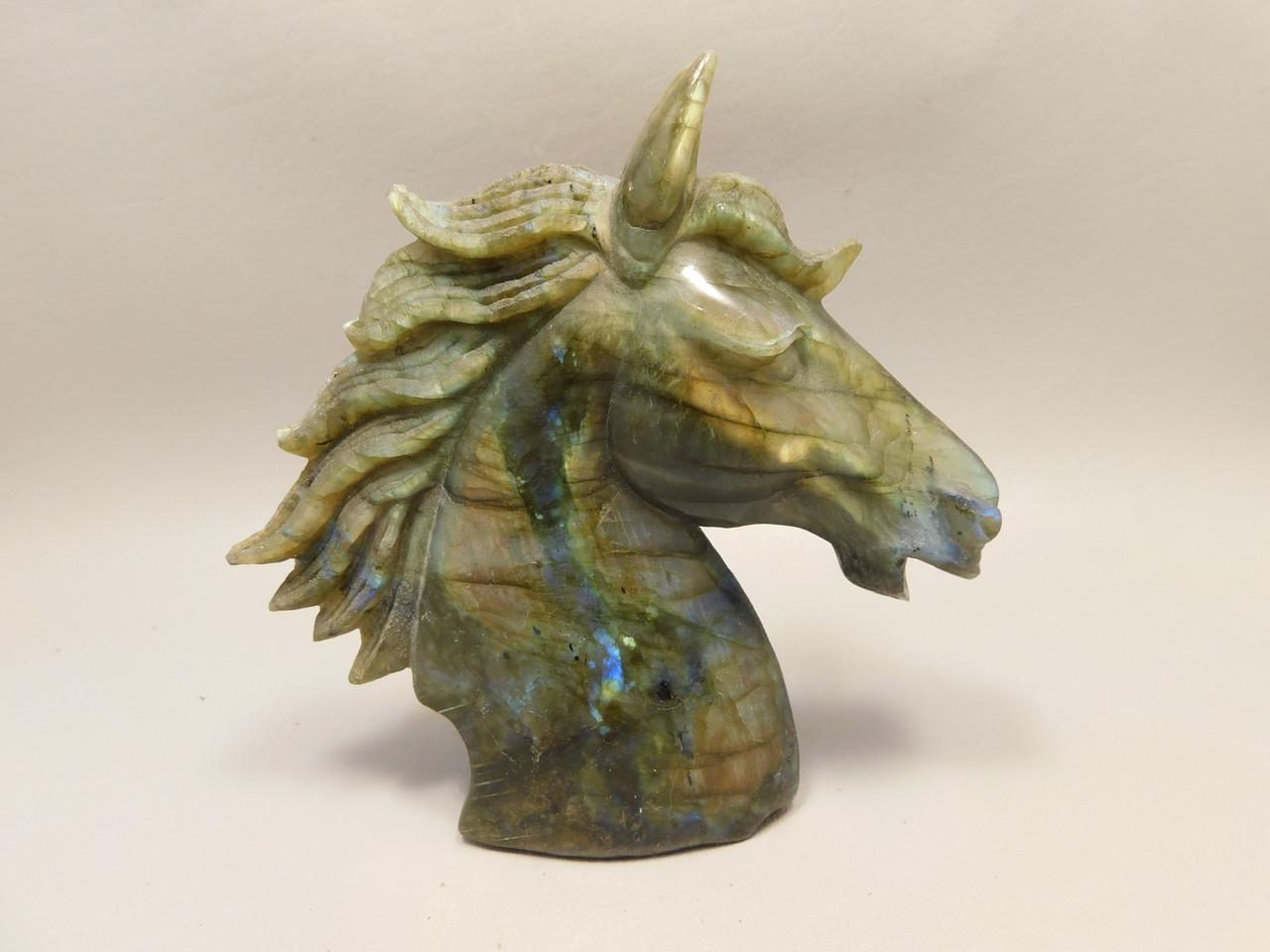Horse Head Figurine Labradorite Stone Animal 4.5 inch Carving #O555