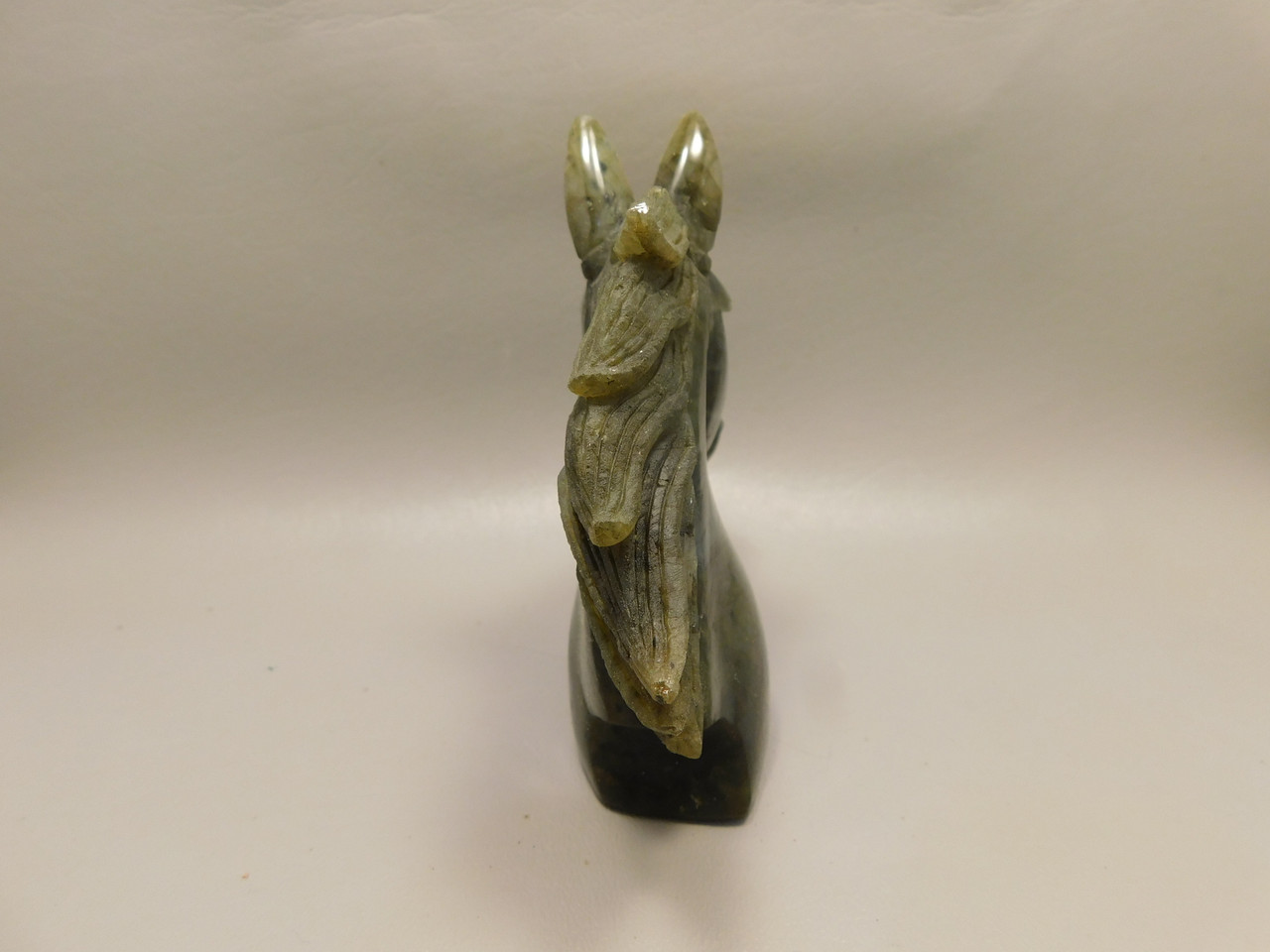 Horse Head Figurine Labradorite Stone Animal 4.5 inch Carving #O555