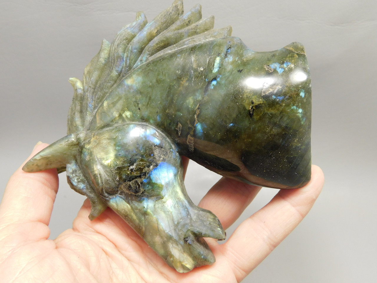 Horse Head Figurine Labradorite Stone Animal 4.5 inch Carving #O555