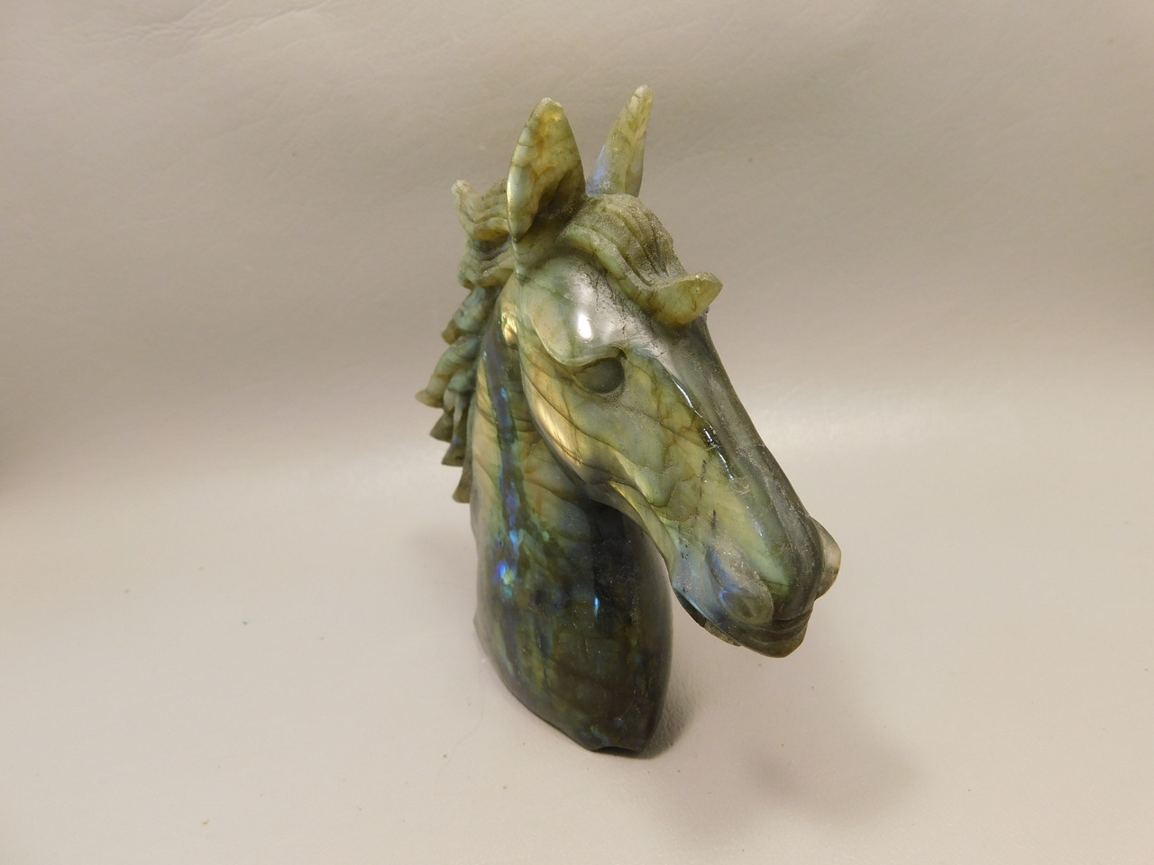 Horse Head Figurine Labradorite Stone Animal 4.5 inch Carving #O555