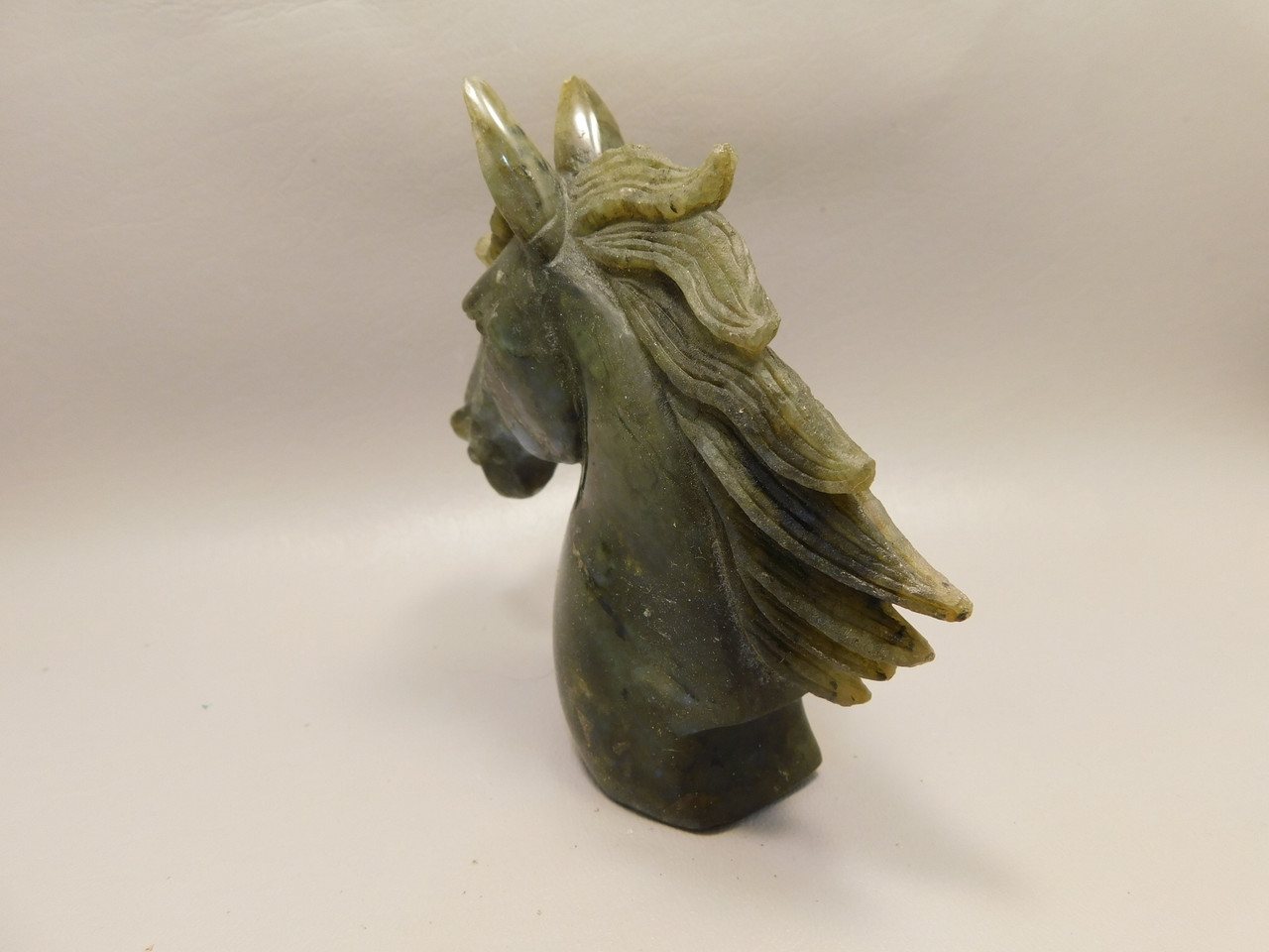 Horse Head Figurine Labradorite Stone Animal 4.5 inch Carving #O555