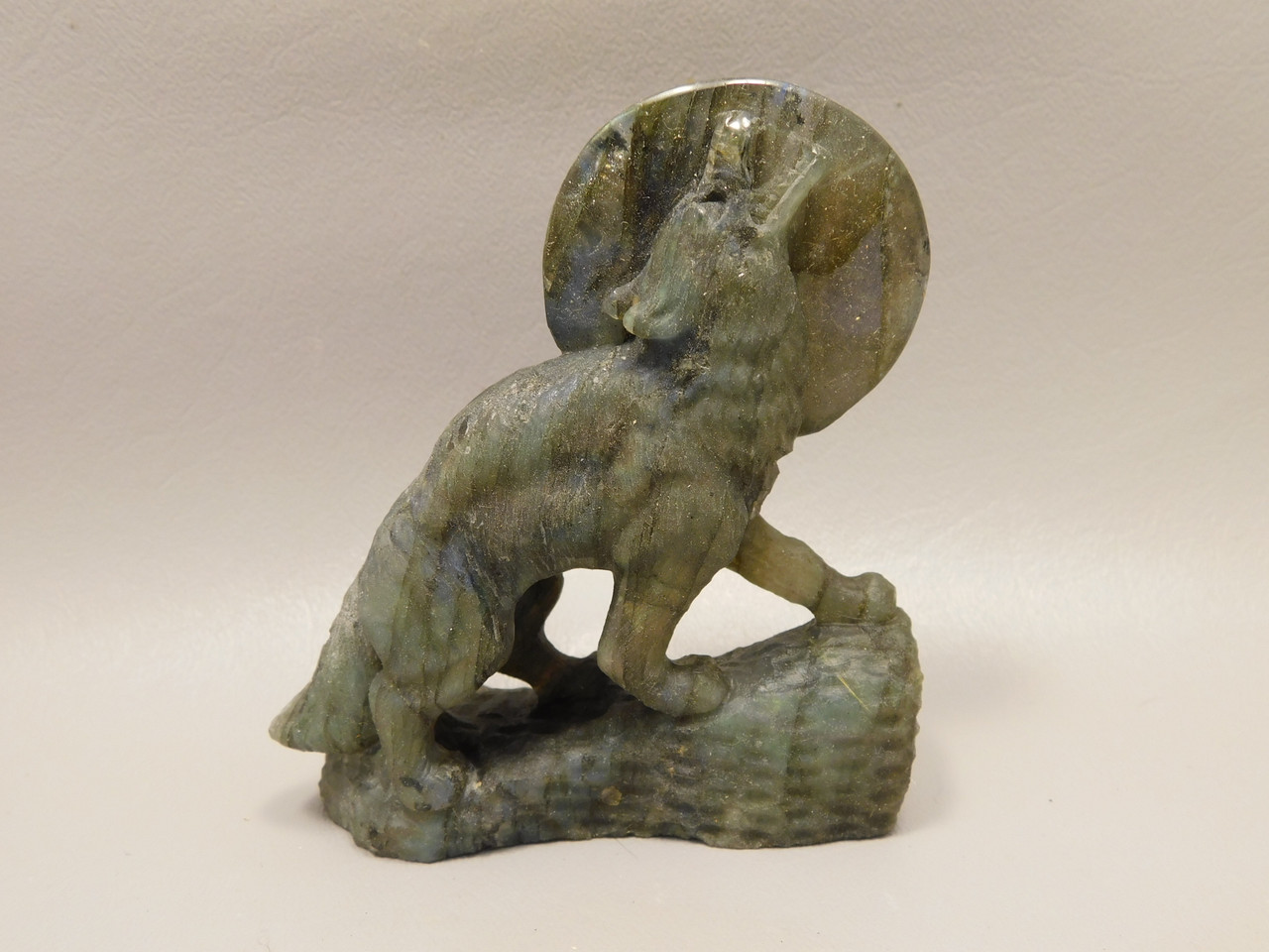 Howling Wolf Moon Figurine Labradorite 3.7 inch Coyote Carving #O302