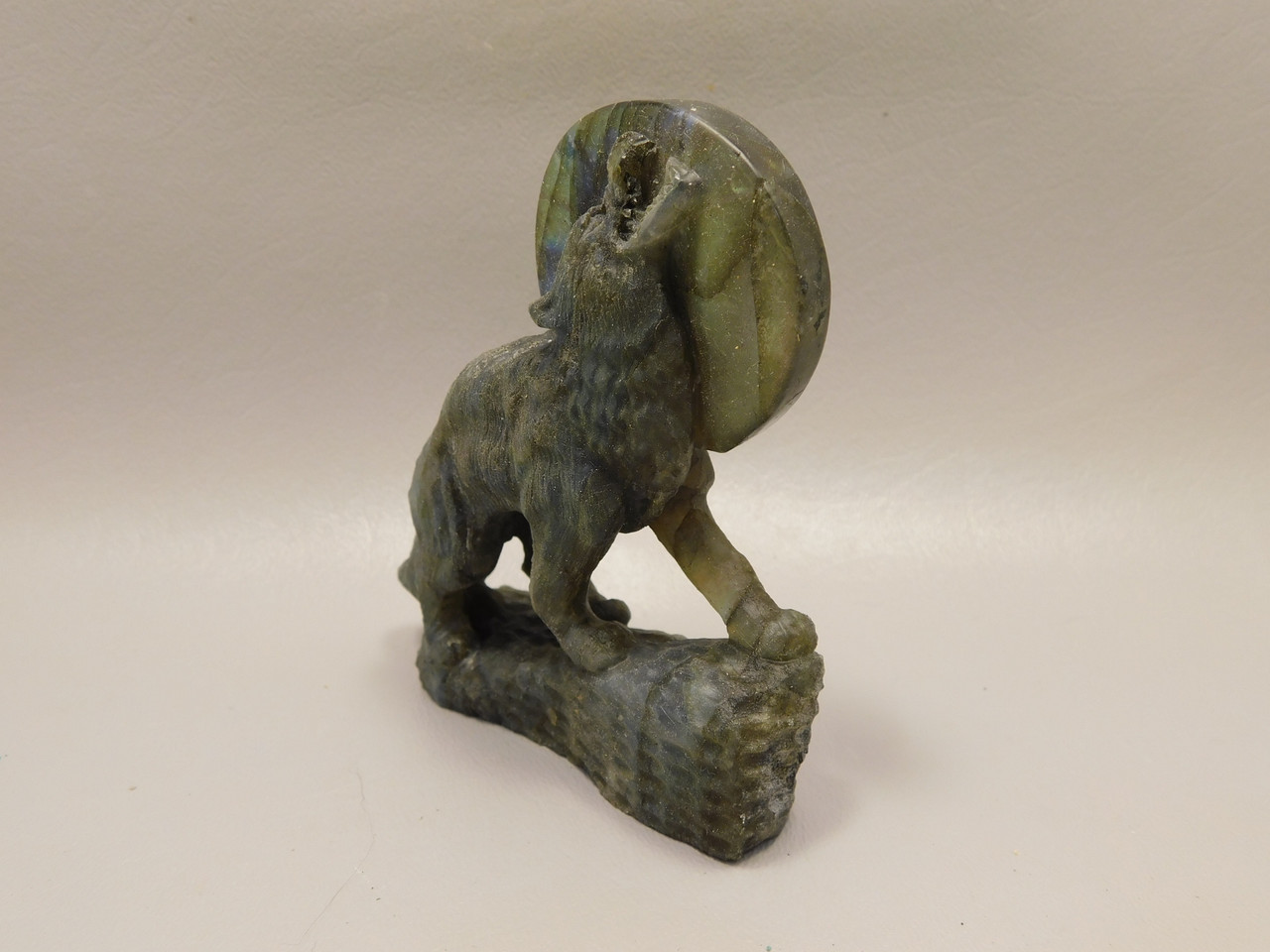 Howling Wolf Moon Figurine Labradorite 3.7 inch Coyote Carving #O302